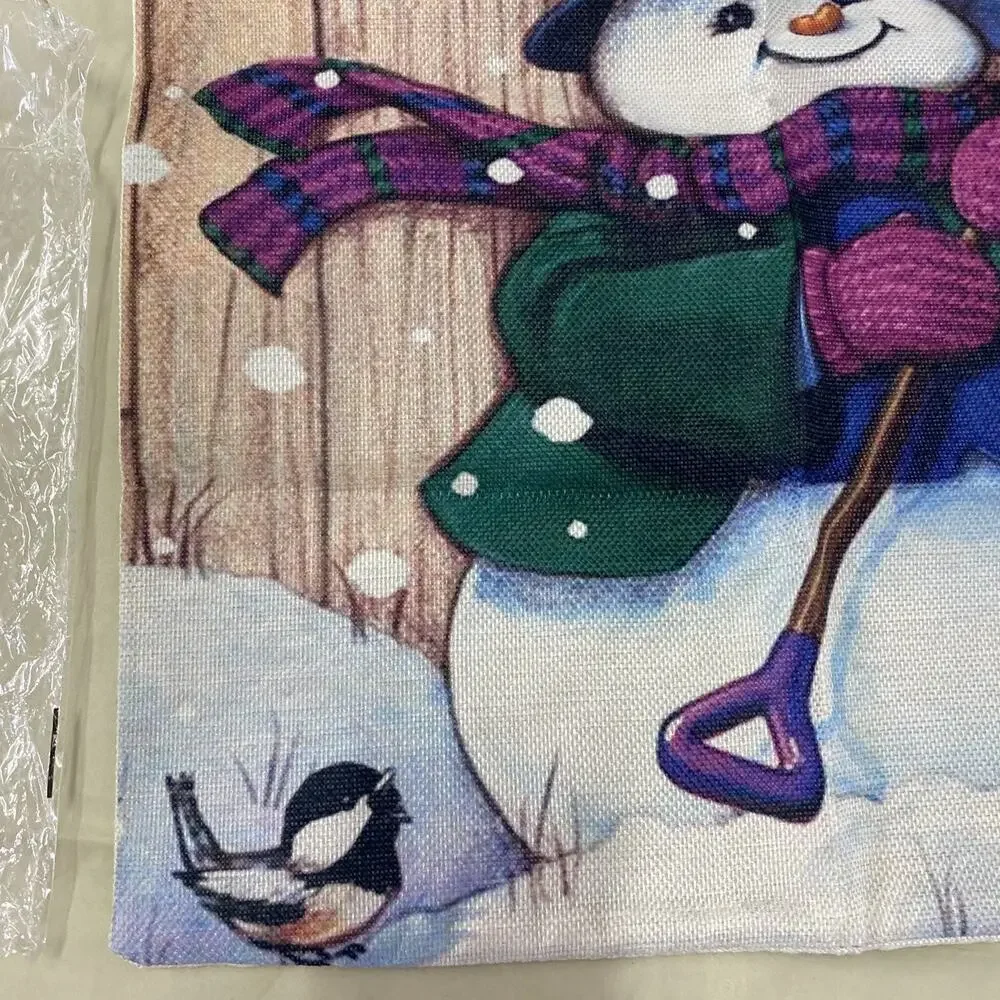 Snowman Pillow Cover Painted Canvas Zipper Winter Christmas Holiday 18x18” NIP